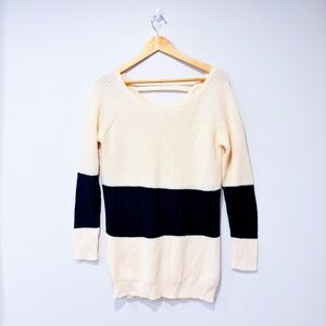 VERO MODA Beige knit sweater with navy stripe | Casual cozy | Small